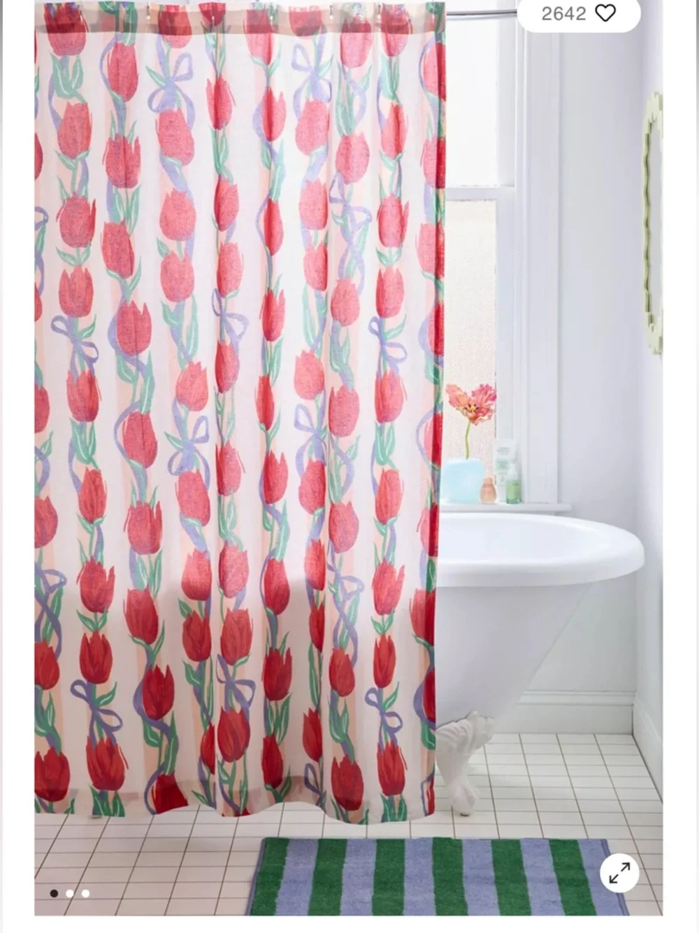 Urban Outfitters Kristin Floral Tulip Curtain Panel in Red, Green & Purple